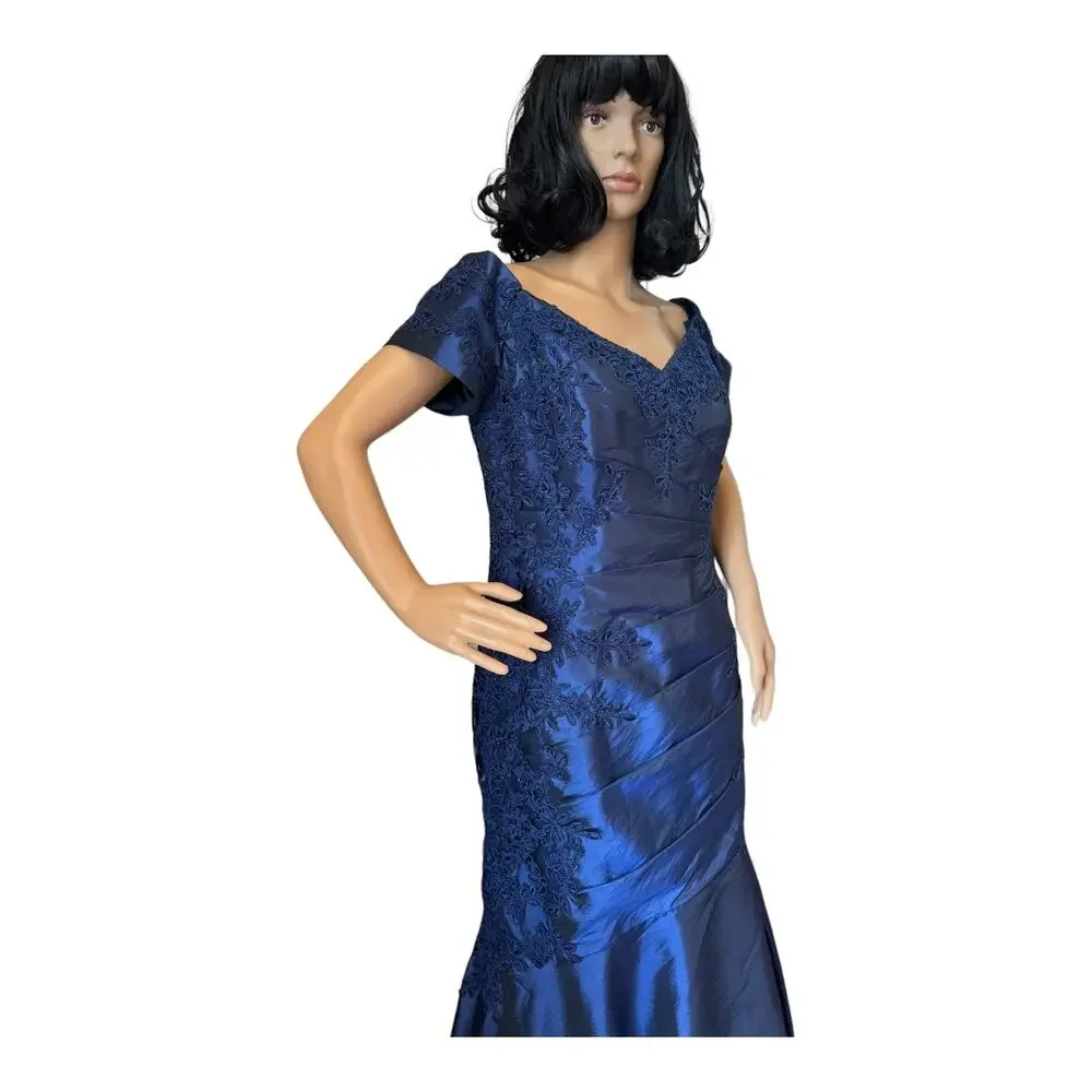 Jade Couture 2010s Navy Off Shoulder Embellished Formal Gown Size 12